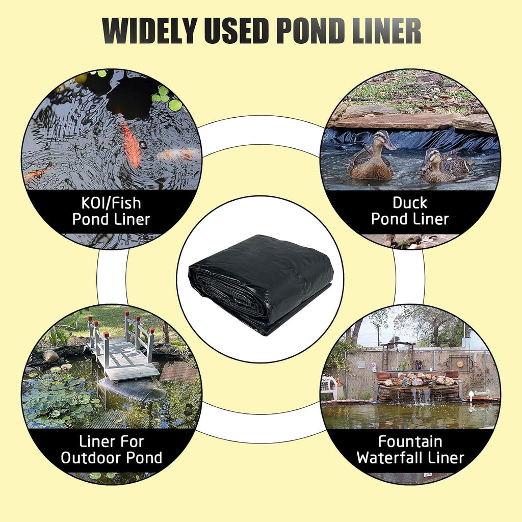 25X30FT Reinforced PE Pond Liner for Fish, Duck Outdoor Ponds(0.63oz/sq ft)