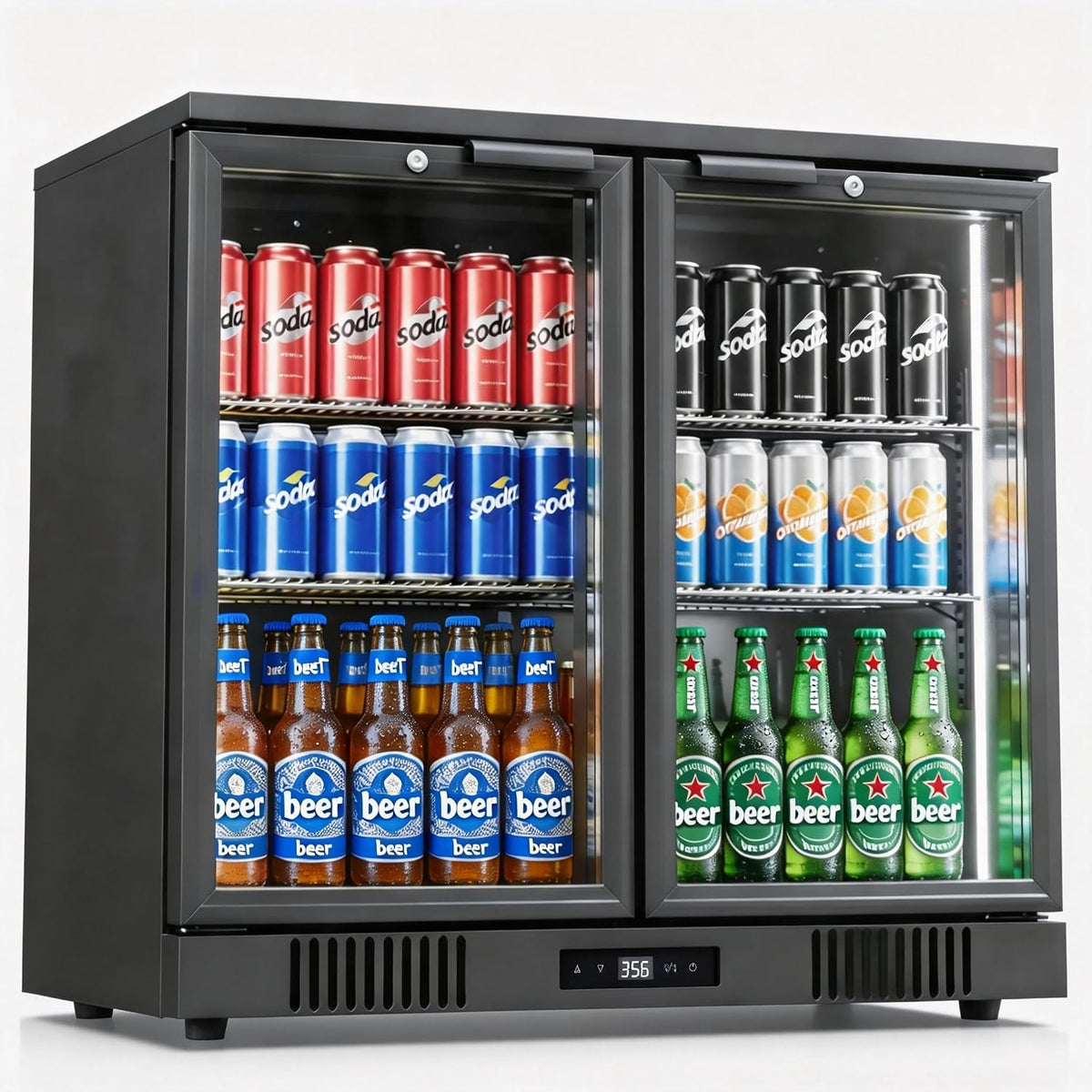 36 Inch Back Bar Cooler 2 Door 216 Can Black