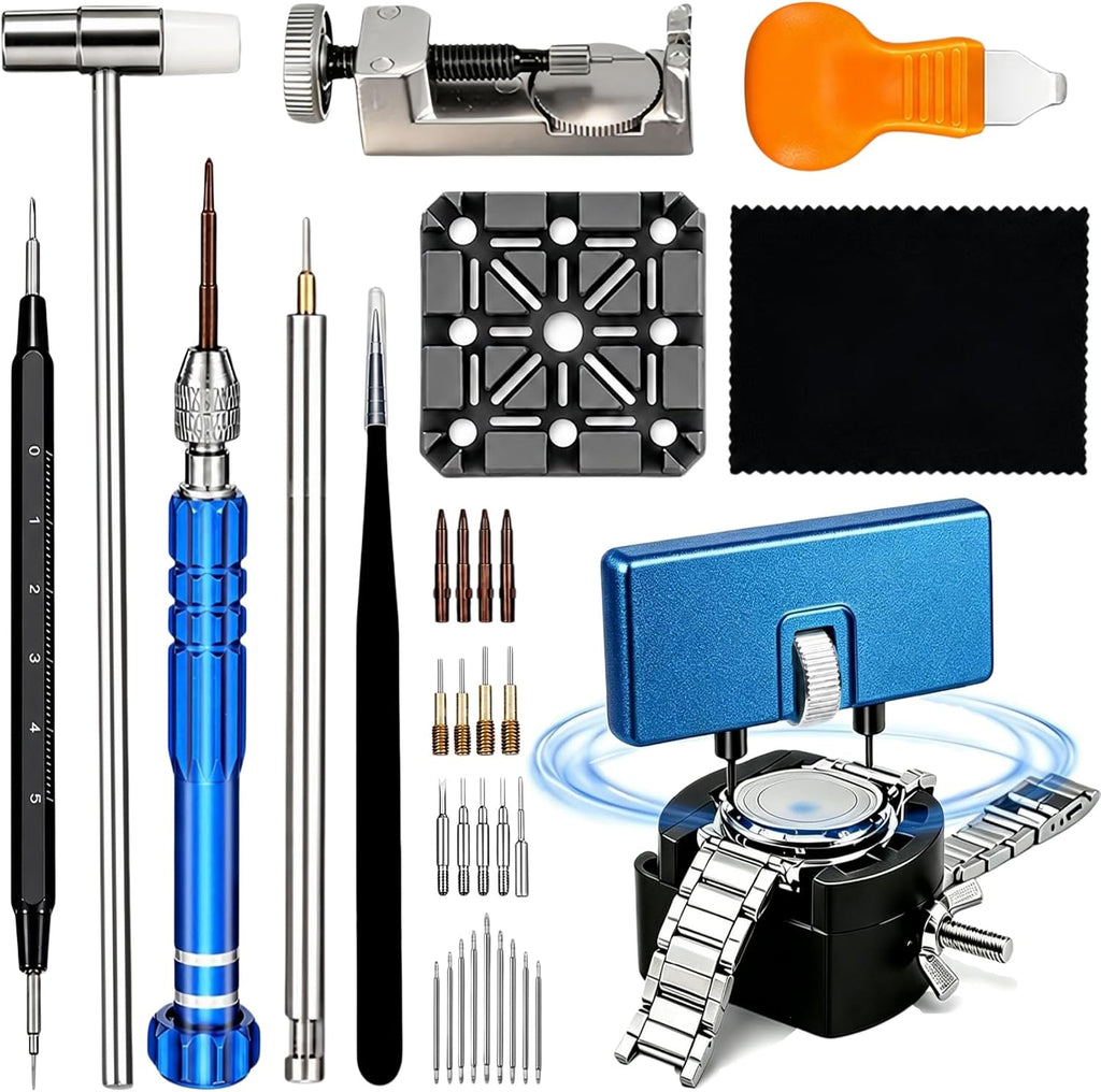 Watch Battery Replacement Tool Kit with Spring Bars, 5-in-1 Precision Screwdriver, Adjustable Back Case Opener