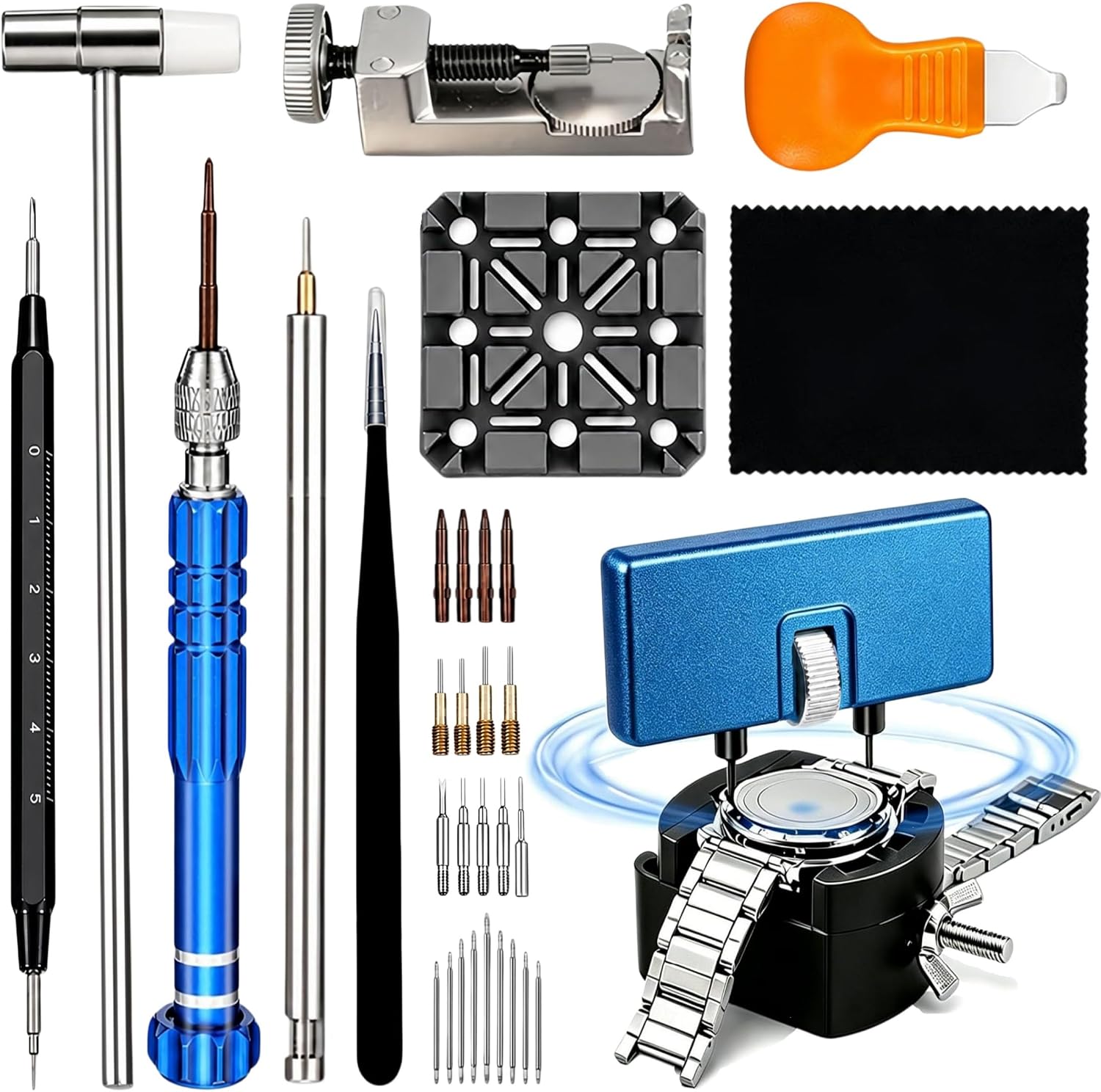 Watch Battery Replacement Tool Kit with Spring Bars, 5-in-1 Precision Screwdriver, Adjustable Back Case Opener
