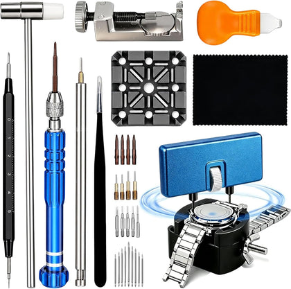 Watch Battery Replacement Tool Kit with Spring Bars, 5-in-1 Precision Screwdriver, Adjustable Back Case Opener