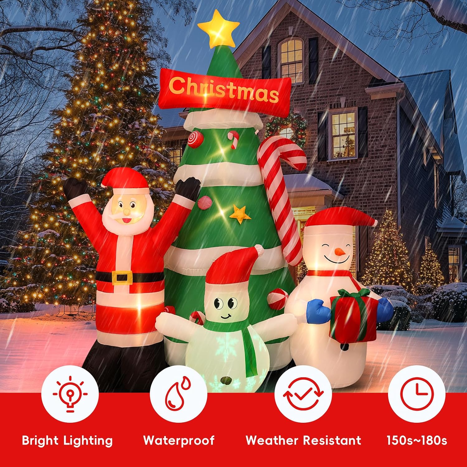 9Ft Christmas Inflatables Tree Decorations with Santa Snowman | Built-in LED Lights Blow Up Christmas Tree Outdoor