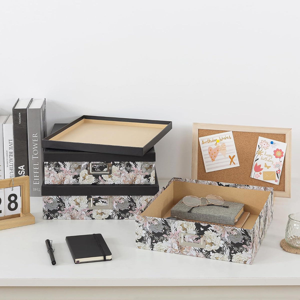 Floral Jumbo Scrapbook Storage Boxes with Lids, Set of 3