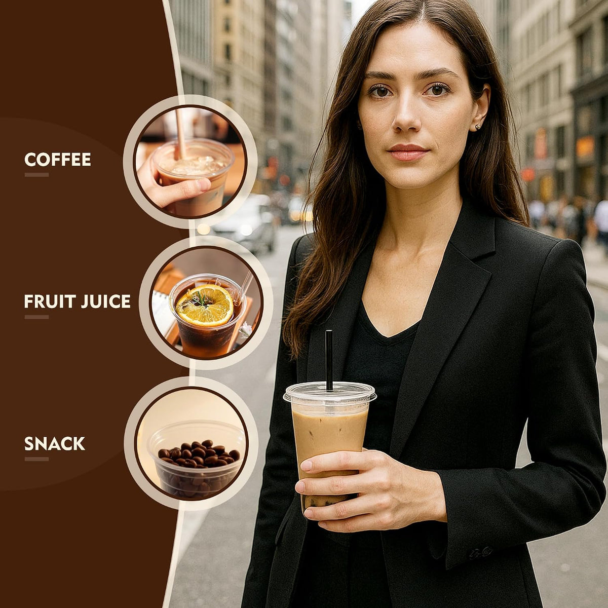 16 oz 50 Pack Clear Plastic Cups with Flat Lids, Disposable Cups With Straw Slot Lids for Cold Drinks