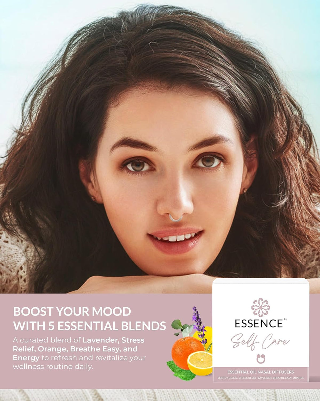 Essence Nasal Diffuser Self Care Bundle – Essential Oil Silicone Nose Rings for Stress, Energy & Mental Clarity –