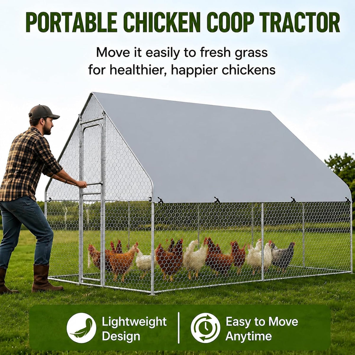 Small Metal Chicken Coop Run Walk-in 4.9'x9.8'x6.4' Duck House