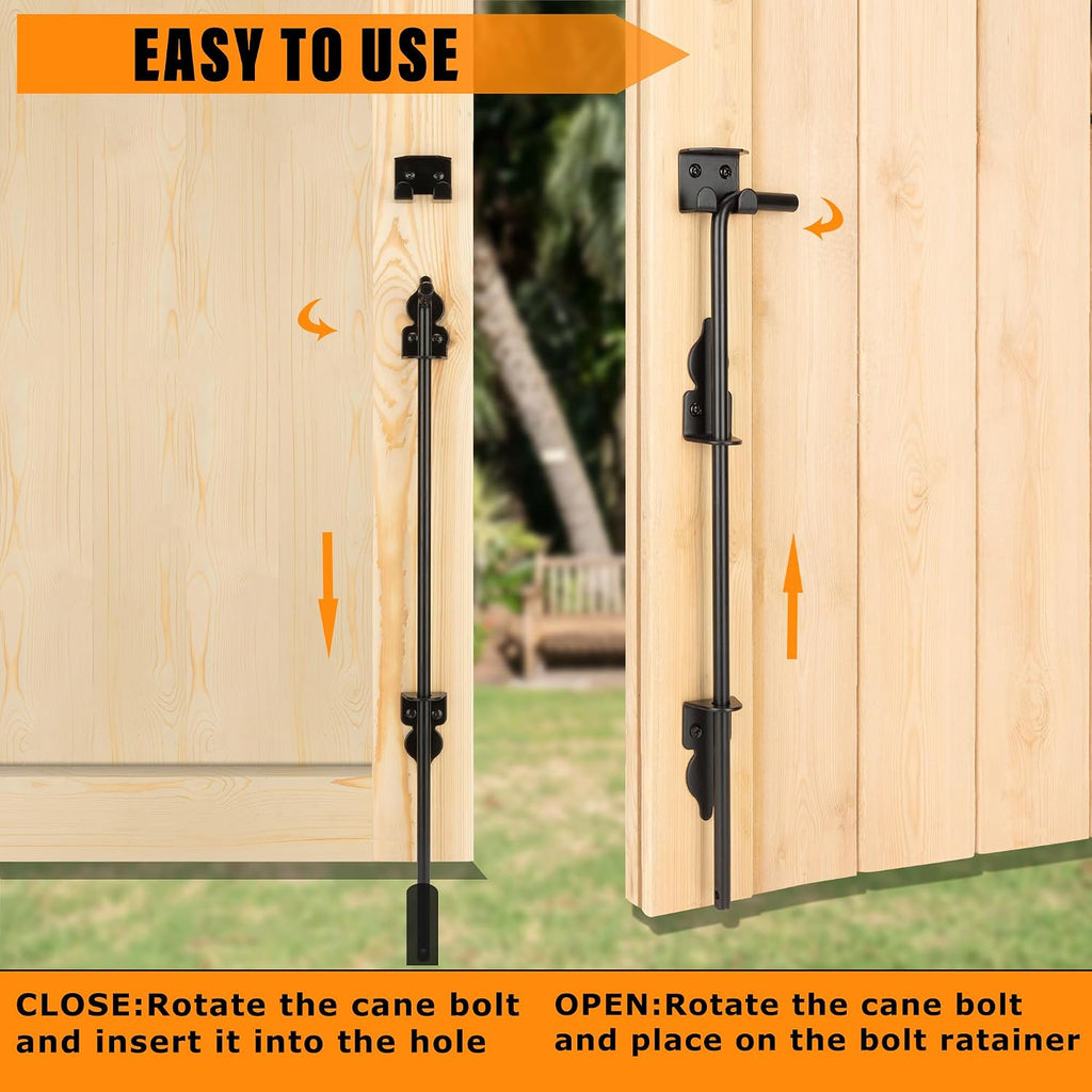 18" Heavy Duty Cane Bolt Drop Rod-Steel Gate Ground Latch Designed for Wood Metal Vinyl Gates or Double Doors Fence