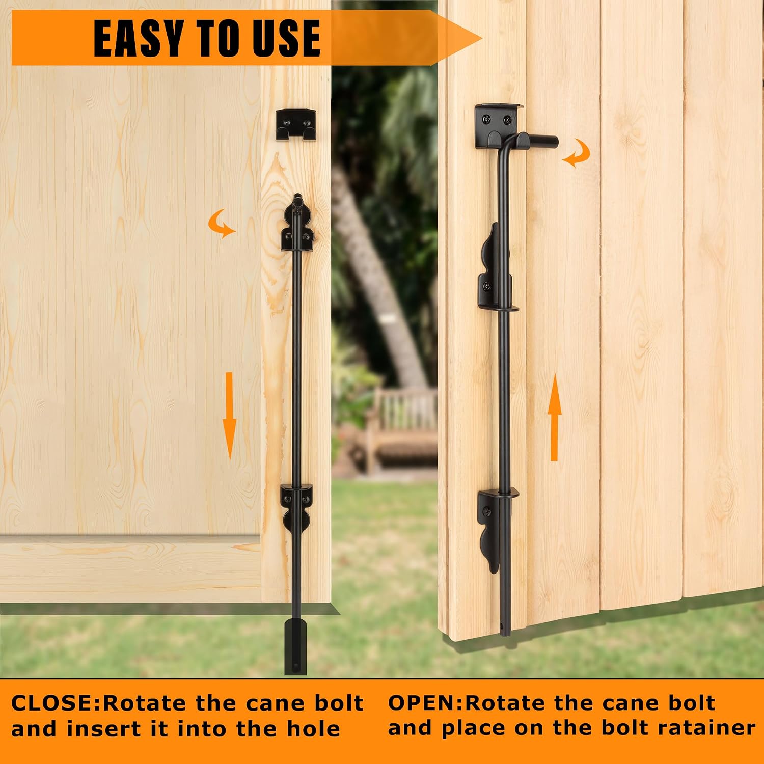 18" Heavy Duty Cane Bolt Drop Rod-Steel Gate Ground Latch Designed for Wood Metal Vinyl Gates or Double Doors Fence