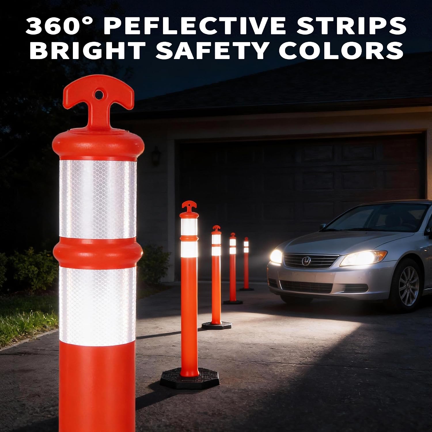 42" Traffic Delineator Posts 6 Pack,Safety Cones Heavy-Duty with Reflective Collars & Weighted Base for Construction
