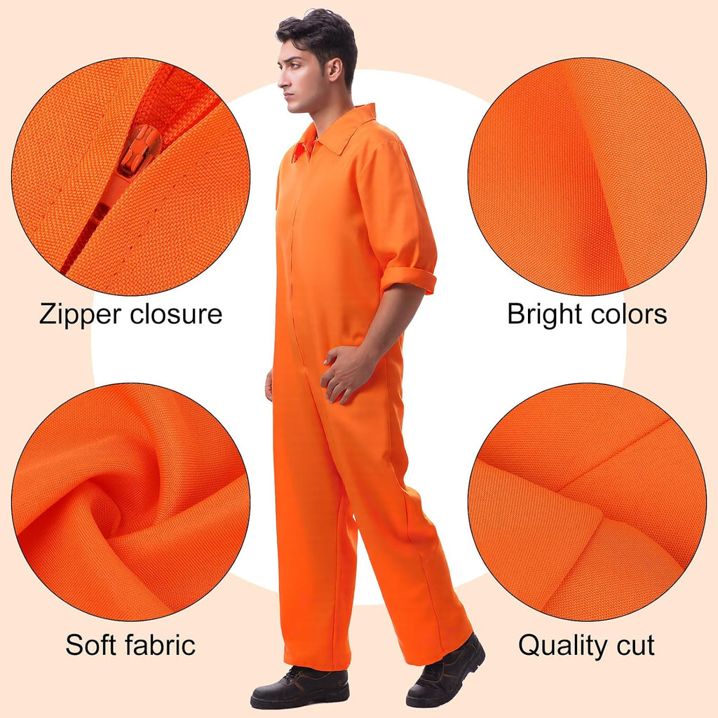 Halloween Couple Costume Orange Jumpsuit Costume Inmate Outfit Police Accessories Jail Criminal Uniform Adult