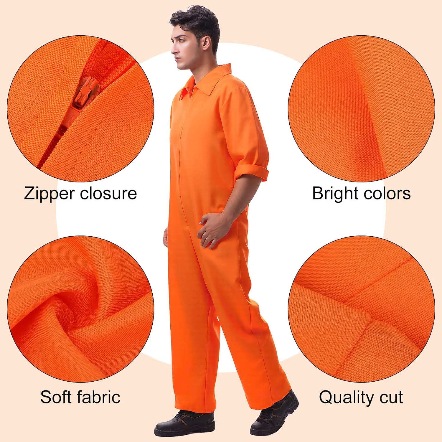 Halloween Couple Costume Orange Jumpsuit Costume Inmate Outfit Police Accessories Jail Criminal Uniform Adult