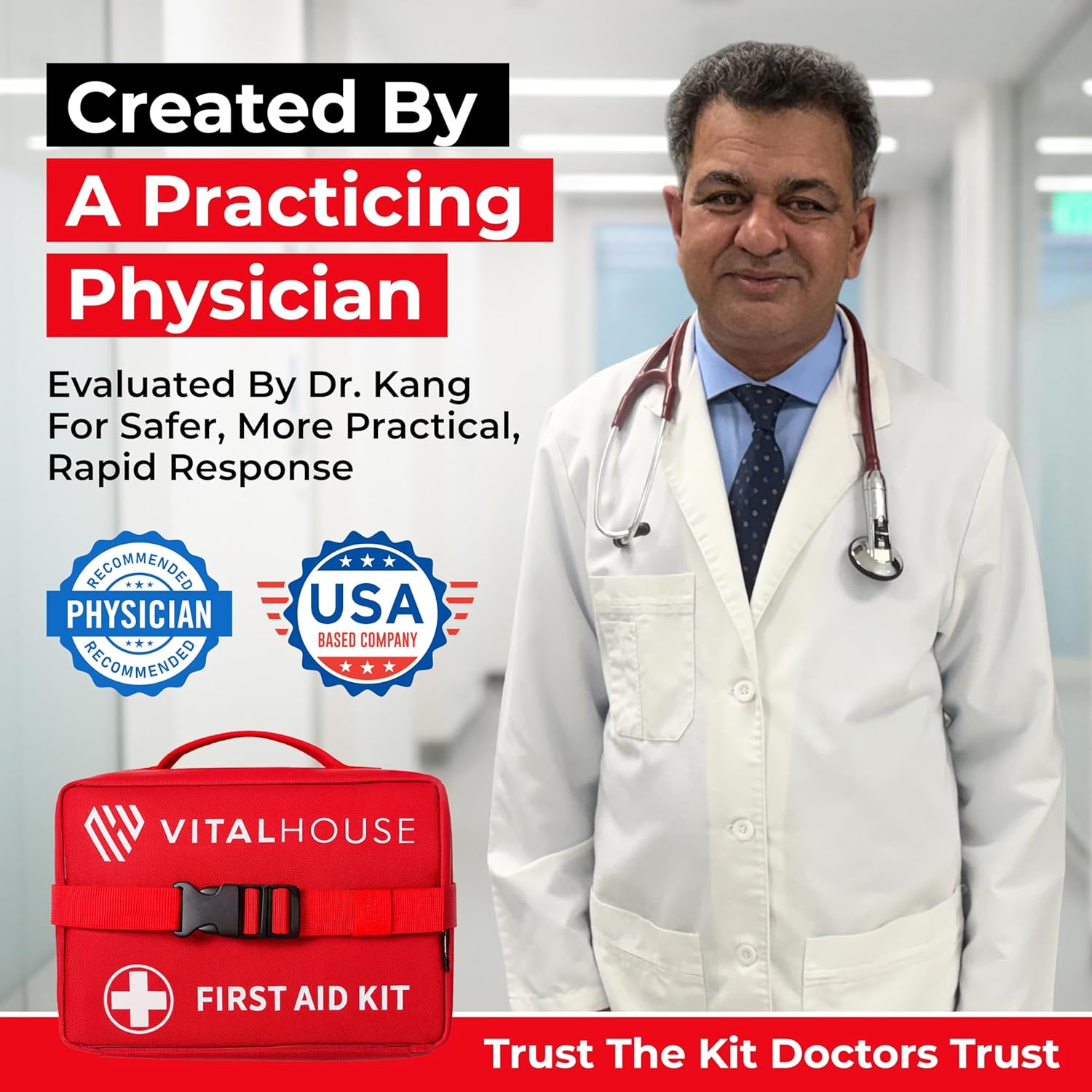 First Aid Kit 346 Piece with Tourniquet | Vital House Physician-Designed Emergency & Trauma Supplies for Home, Car