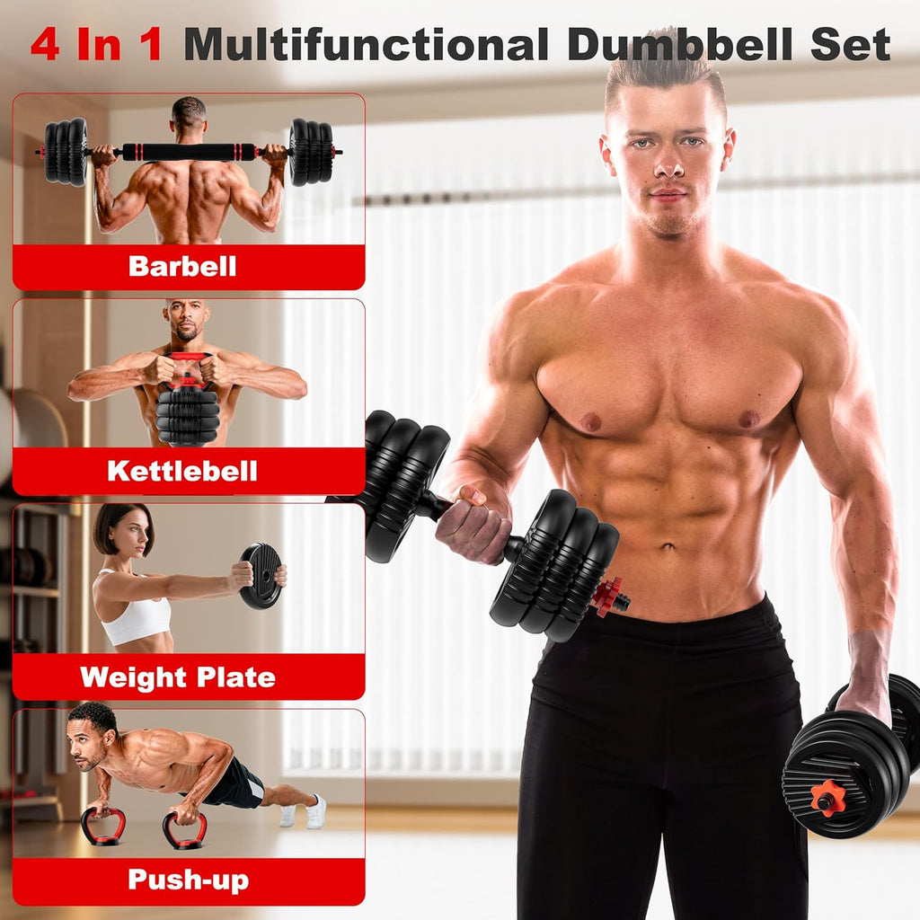 Adjustable Dumbbell Set, 10/20/30/45/70/90lbs Free Weight Set with Connector, 5 in1 Dumbbells Set Used as Barbell
