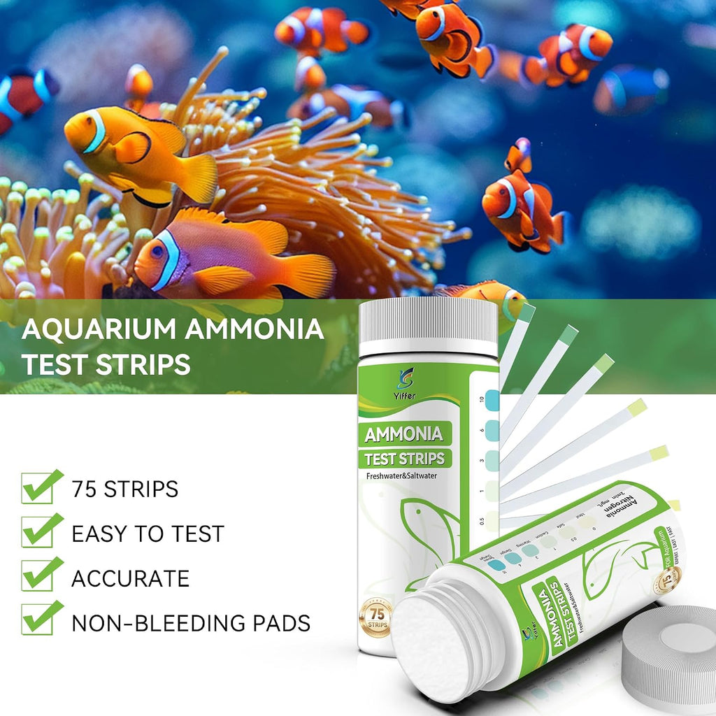 75-Count Ammonia Test Strips for Fish Tank | Freshwater & Saltwater,Ammonia Aquarium test kit for Ponds, Betta