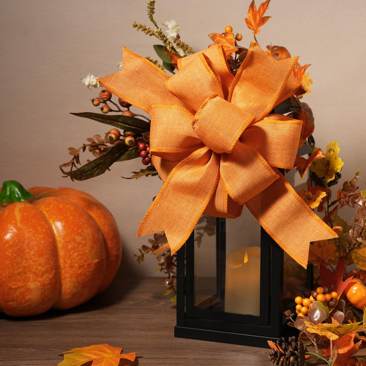 2.5 Inch Orange Linen Wired Ribbon, Fall Wreath and Bow Decor