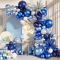 Blue White Silver Balloon Garland Arch Kit, 140Pcs Navy Light Metallic Blue Silver White Confetti Balloons With Stars