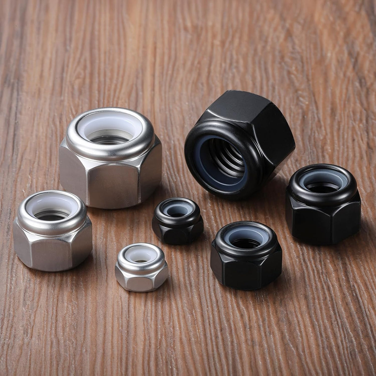 200Pcs M5-0.8 Lock Nuts, Nylon Insert Locknuts 304 Stainless Steel A2-70 Black Zinc Plated Self-Locking Nuts, Coarse Thread Hex Nylock Nut