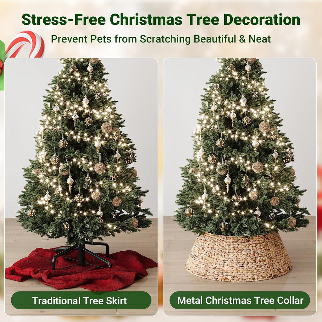 28-Inch Woven Rattan Christmas Tree Collar, Stylish Hyacinth 5-Piece Tree Skirt for Artificial Trees, Wicker Tree