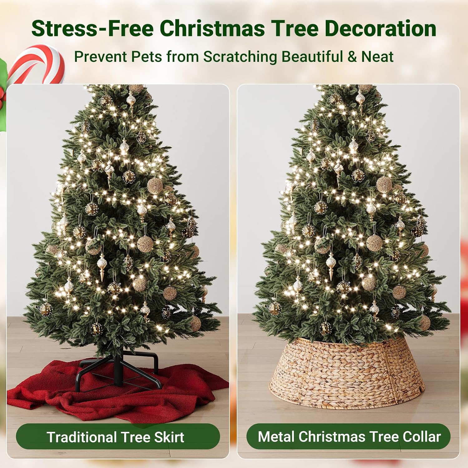 28-Inch Woven Rattan Christmas Tree Collar, Stylish Hyacinth 5-Piece Tree Skirt for Artificial Trees, Wicker Tree