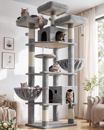 Cat Tree Tower for Multiple Adult Cats, 82in, F82, Light Grey