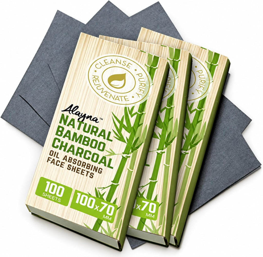 Bamboo Charcoal Oil Blotting Sheets for Face, 300 Count, 3 Pack
