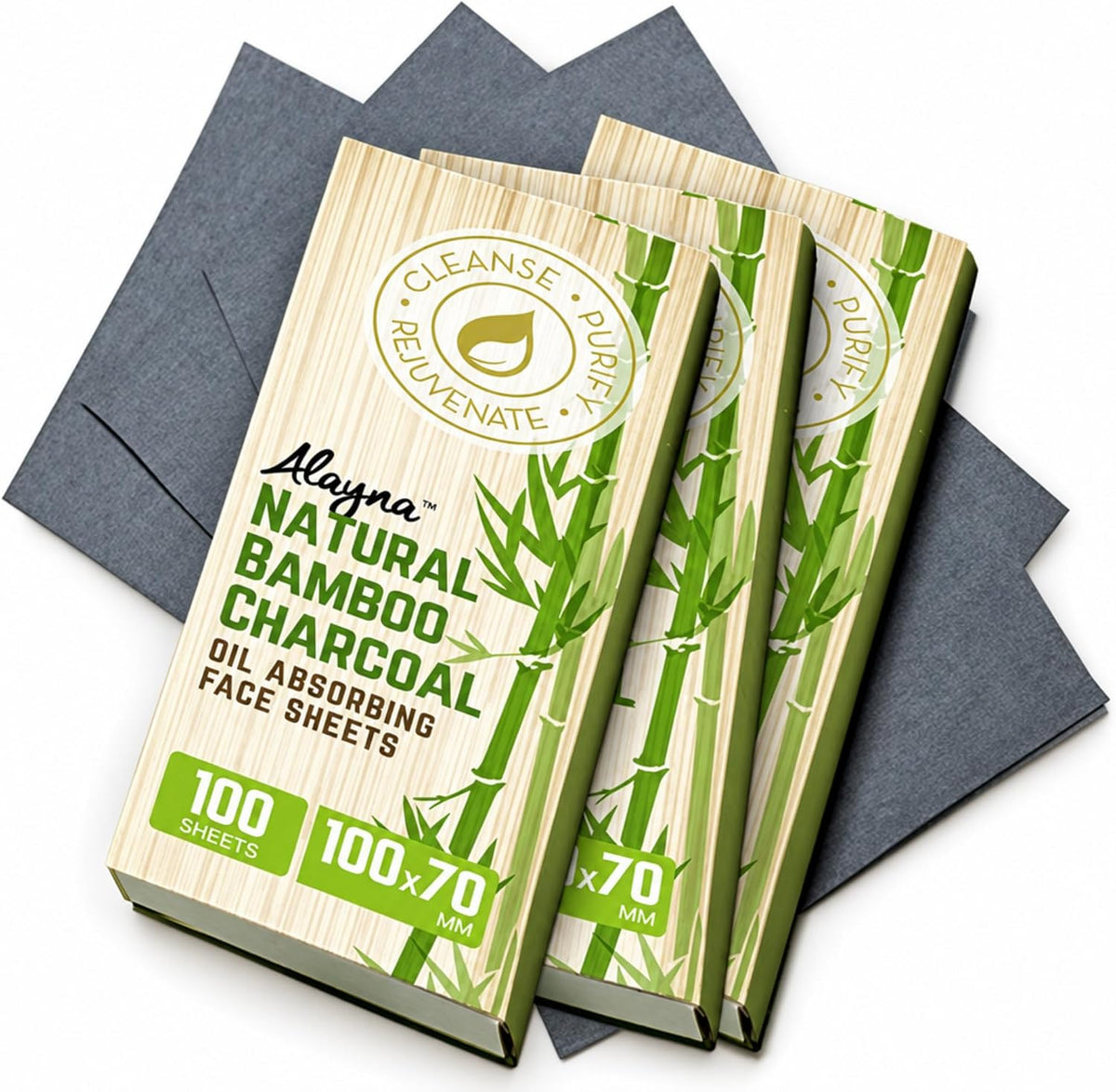 Bamboo Charcoal Oil Blotting Sheets for Face, 300 Count, 3 Pack