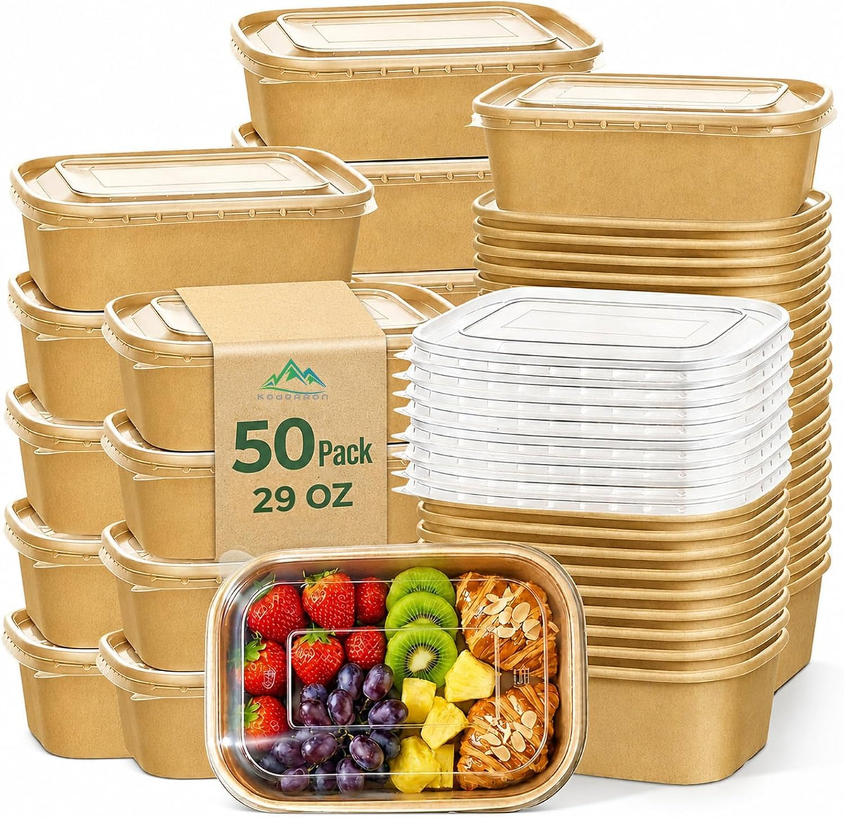 50 Pack 29 OZ Large Paper Bowls with Lids, Heavy Duty Disposable Compostable Container for Party, Disposable Bowls