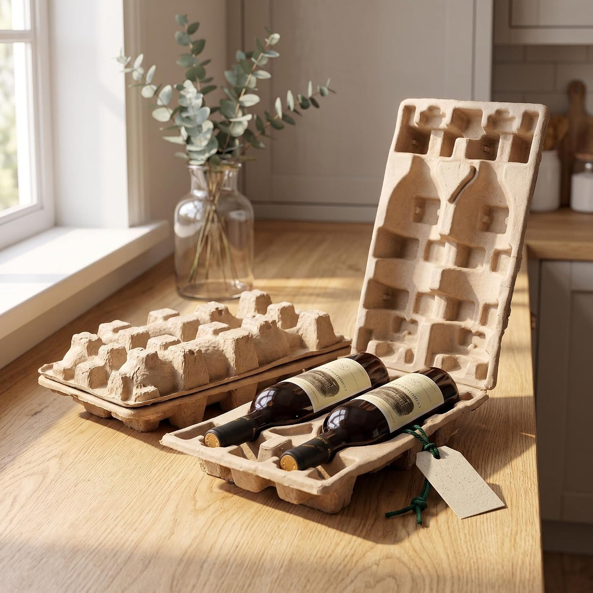 4pcs Wine Bottle Packing Tray Khaki Paper Pulp for 750ml Bottles