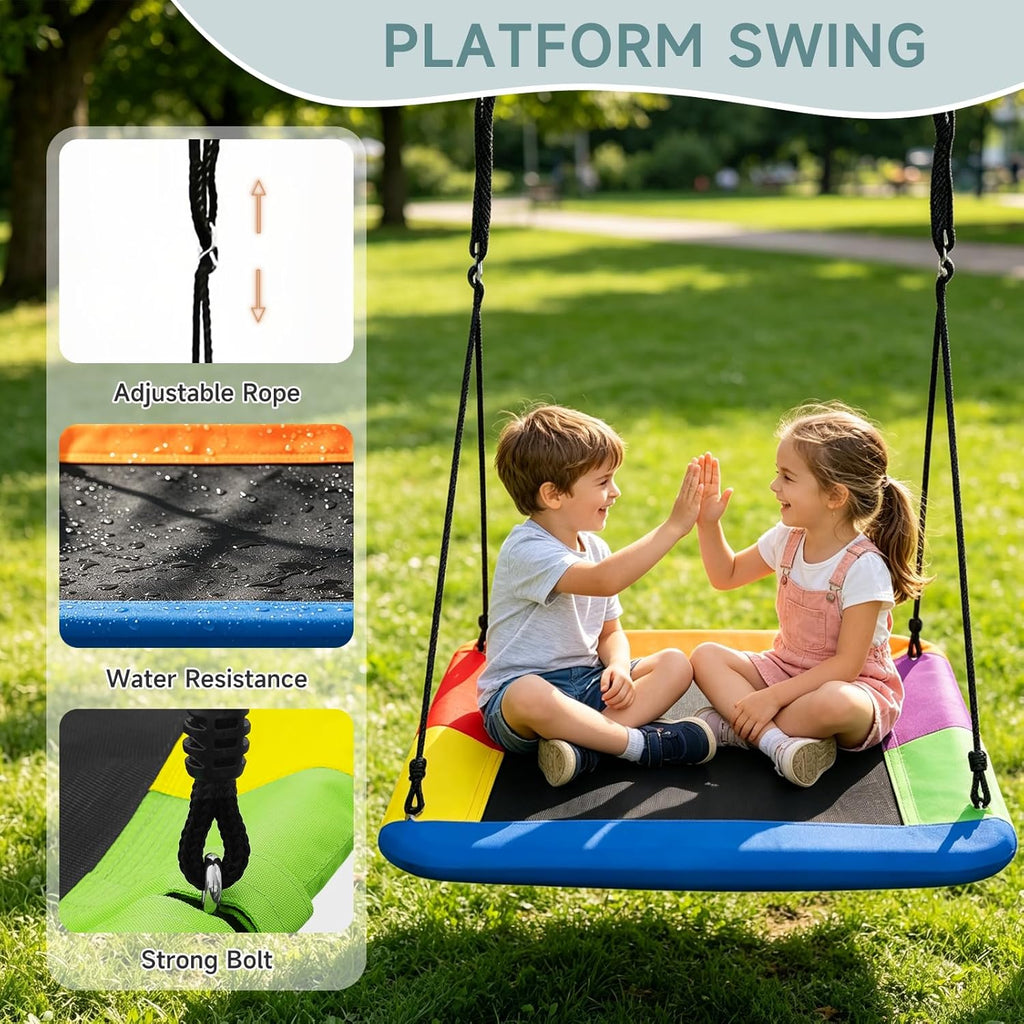 2-in-1 Swing Set for Backyard for Kids, with 1 Platform Swing, 1 Belt Swing, 440lbs Metal Swing Set for Toddler