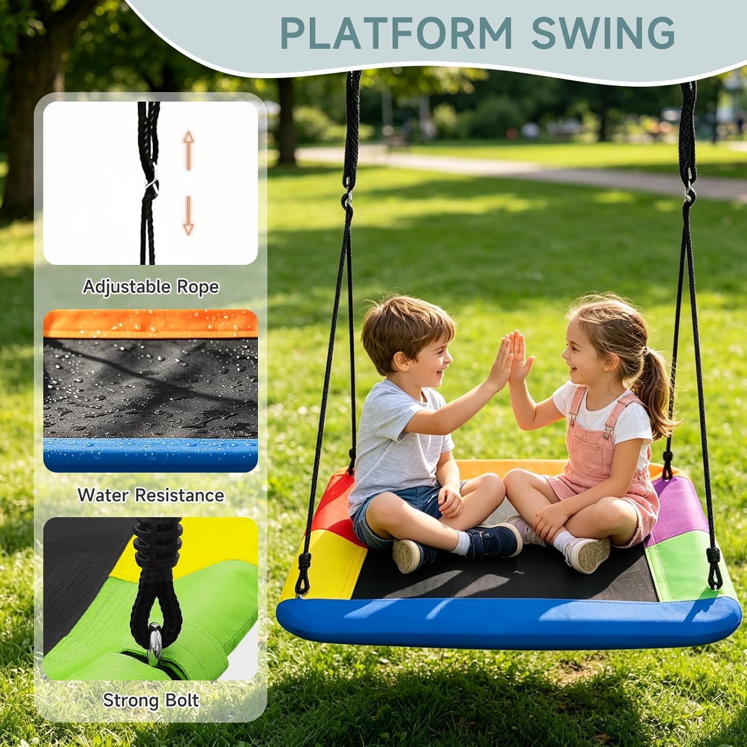 2-in-1 Swing Set for Backyard for Kids, with 1 Platform Swing, 1 Belt Swing, 440lbs Metal Swing Set for Toddler