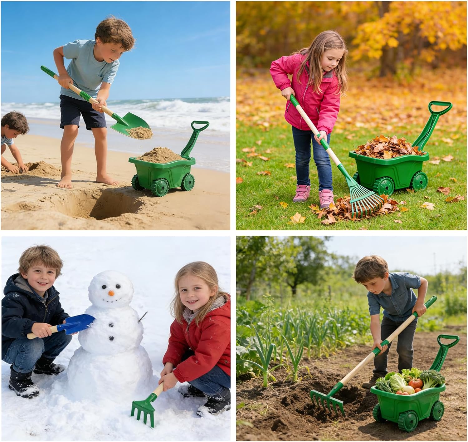 10Pcs Kids Gardening Tools Set - Wheelbarrow Toys with Shovel, Rake, Hoe and Leaf Rake for Outdoor Backyard Play