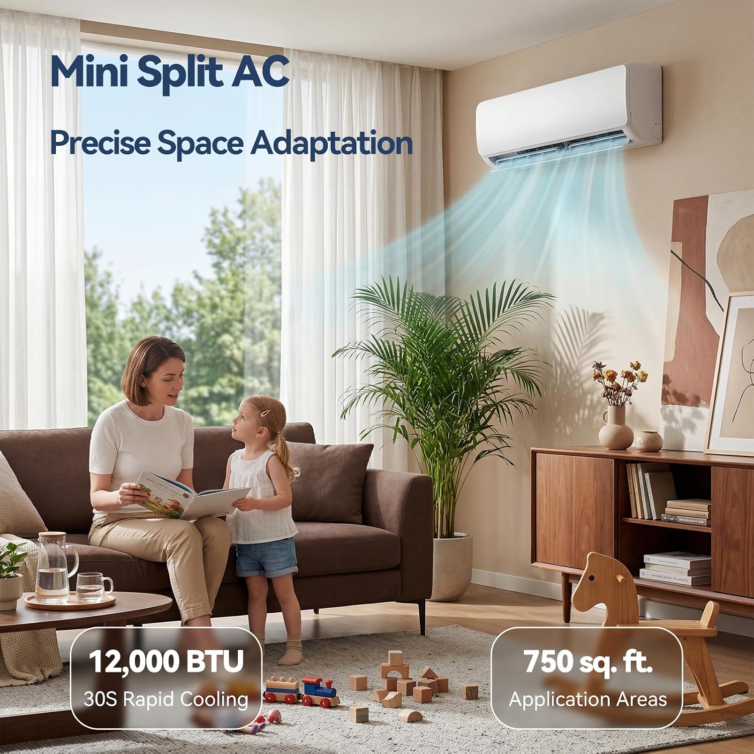 12,000 BTU Mini Split AC/Heating System, 115V Inverter Ductless Air Conditioner with Heat Pump, Cools up to 750 Sq.