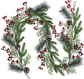 Christmas Artificial Pine Garland with Spruce Cypress Berries Frosted Pinecones Winter Greenery Garland for Holiday