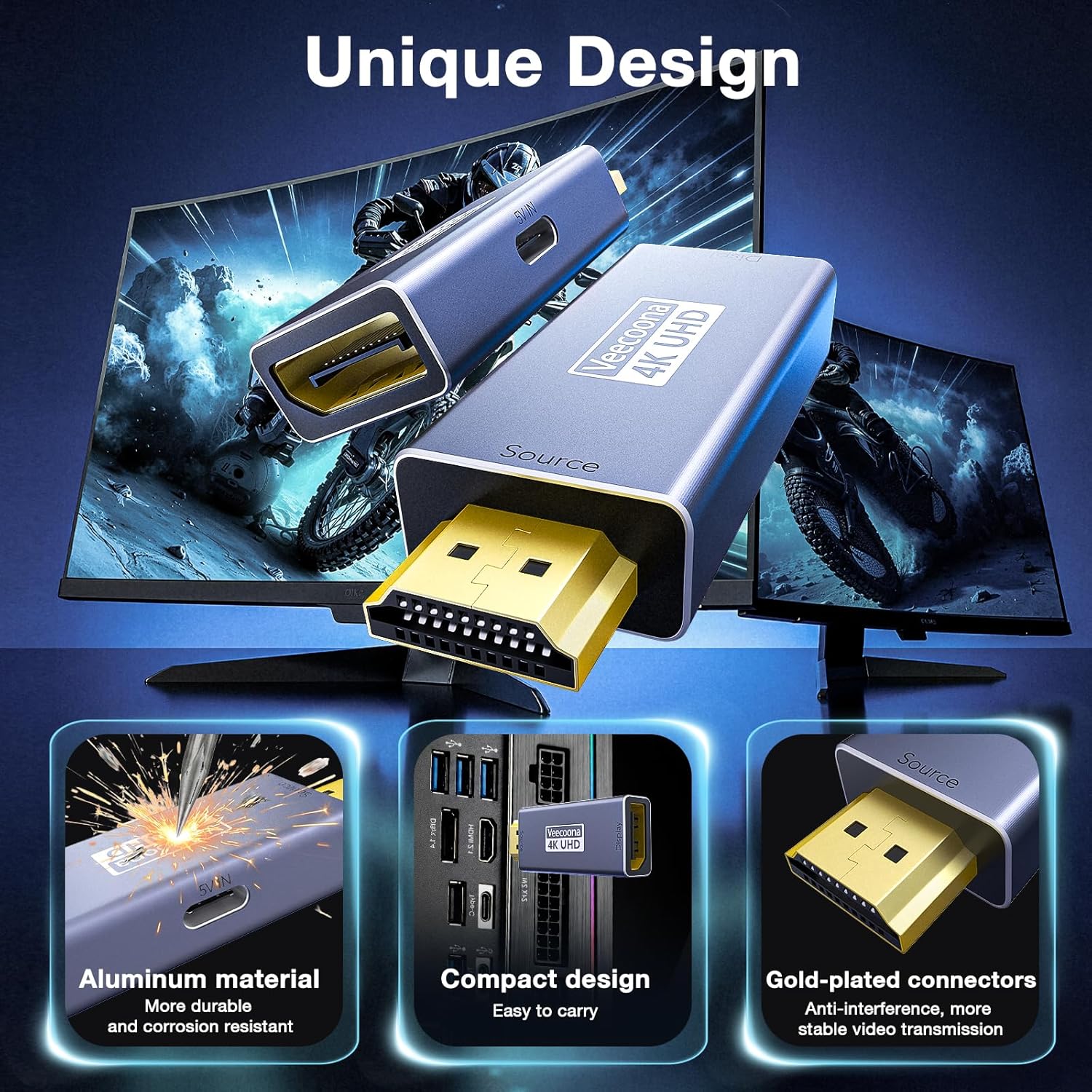 HDMI to DisplayPort Adapter Uni-Directional (4K@60Hz/1080P@120Hz) - 1 Pack | HDMI (Source) 2.0 Male to DP (Display)