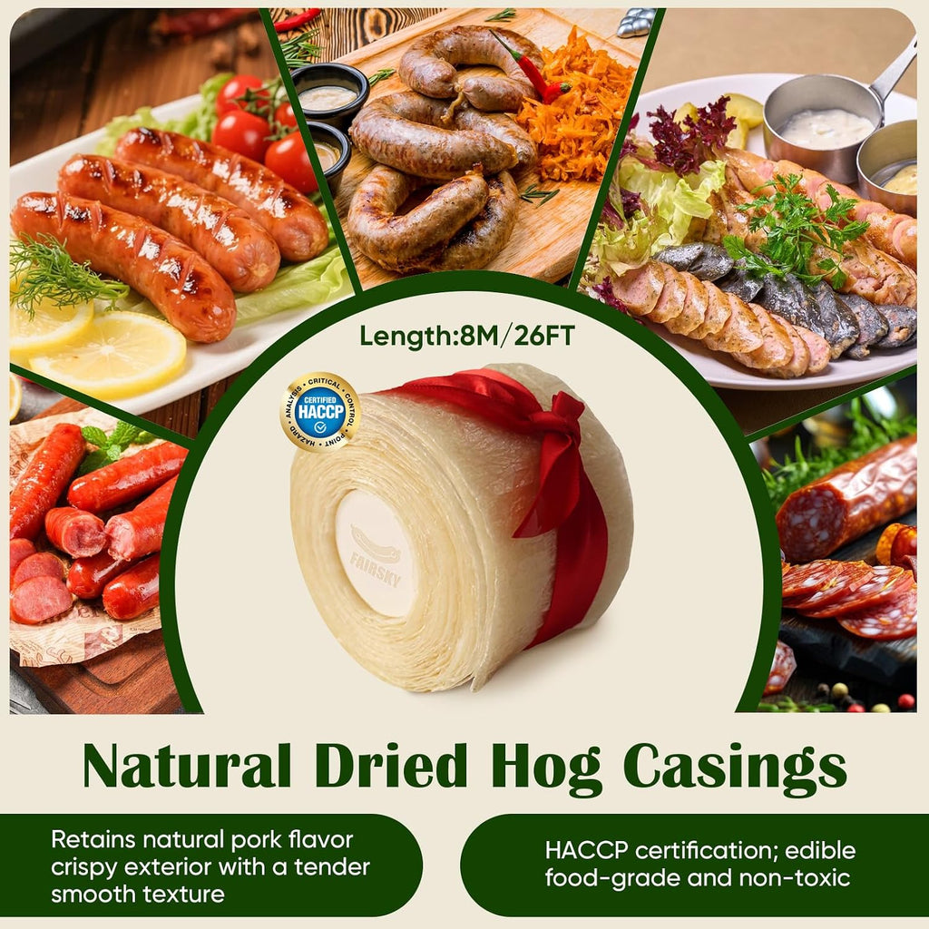 Edible Drying Natural Sausage Casing, Sausage Casings for Flavorous Homemade Sausages Ham,Breakfast Sausage,Italian