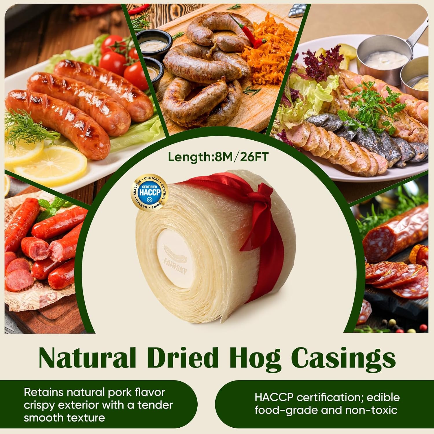 Edible Drying Natural Sausage Casing, Sausage Casings for Flavorous Homemade Sausages Ham,Breakfast Sausage,Italian