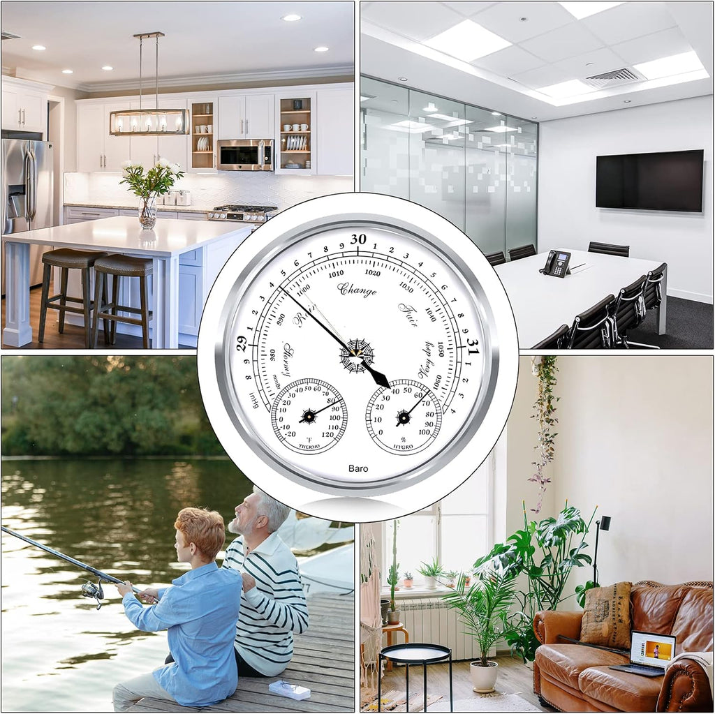 3 in 1 Barometer Thermometer Hygrometer, 5in Weather Station | Wall Mount barometer, Battery-Free Gauge, Plastic