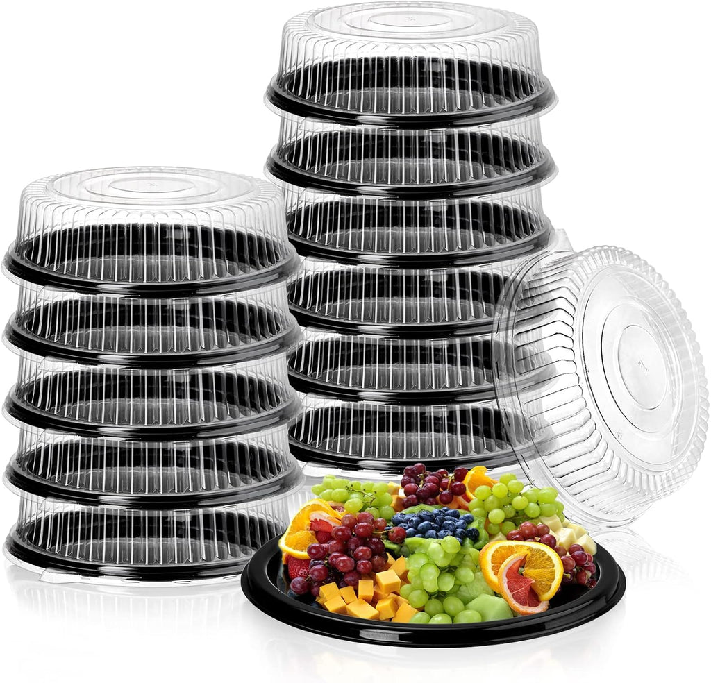 12 Pack 12 Inch Plastic Serving Tray with Lid, Disposable Plastic Food Serving Platters with Clear Dome Lids