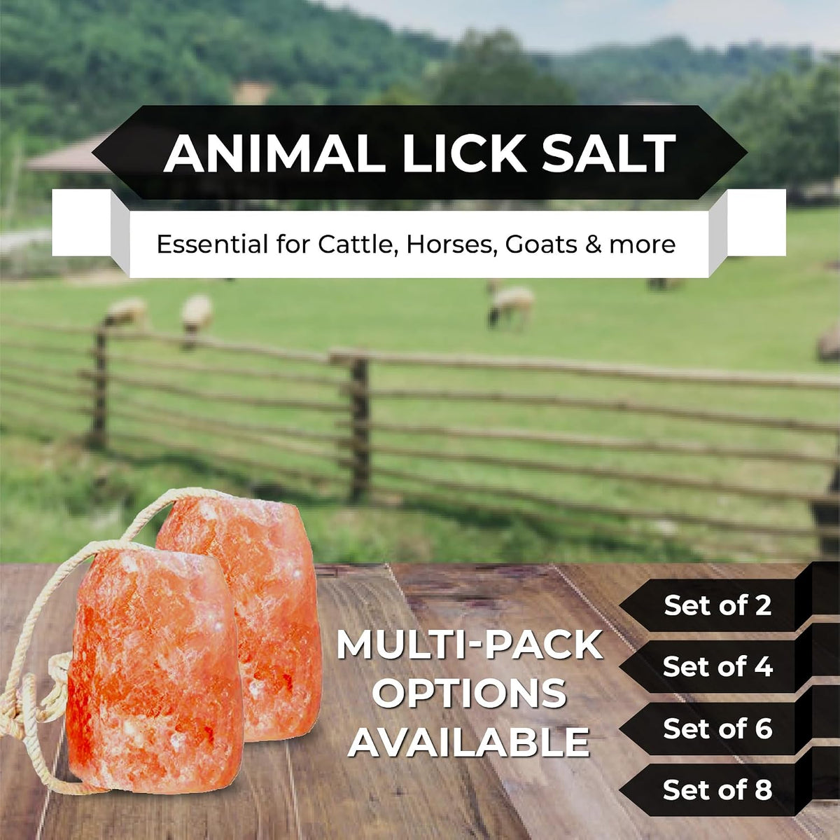 Himalayan Pink Salt Licks for Animals – Natural Salt Block with Rope for Horses, Cows, Deer & More – No Harmful