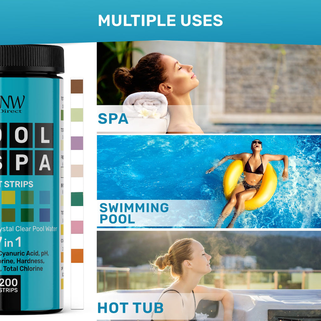 Pool Test Strips for Pools and Spas - 7 in 1 Water Test 200 Pack