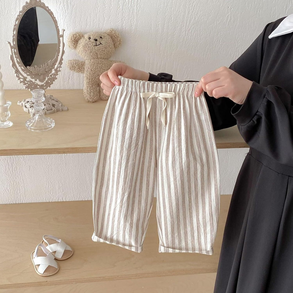 Toddler Baby Linen Pants Boy Spring Clothes Striped Toddler Pants Stretchy Drawstring Elastic Waisted Trousers 3M-5T