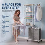 Laundry Sorter with Hanging Bar for Laundry Room, Foldable Ironing Board