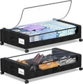 Under Bed Storage with Wheels, 2-Pack Under the Bed Storage Containers with Clear Lids & Label, Underbed Storage