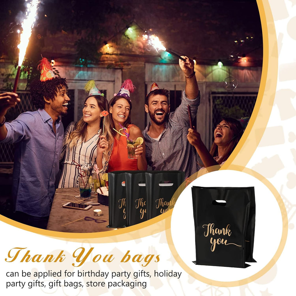 200 Pcs Thank You Merchandise Bags 9x12 Plastic Die Cut Handle