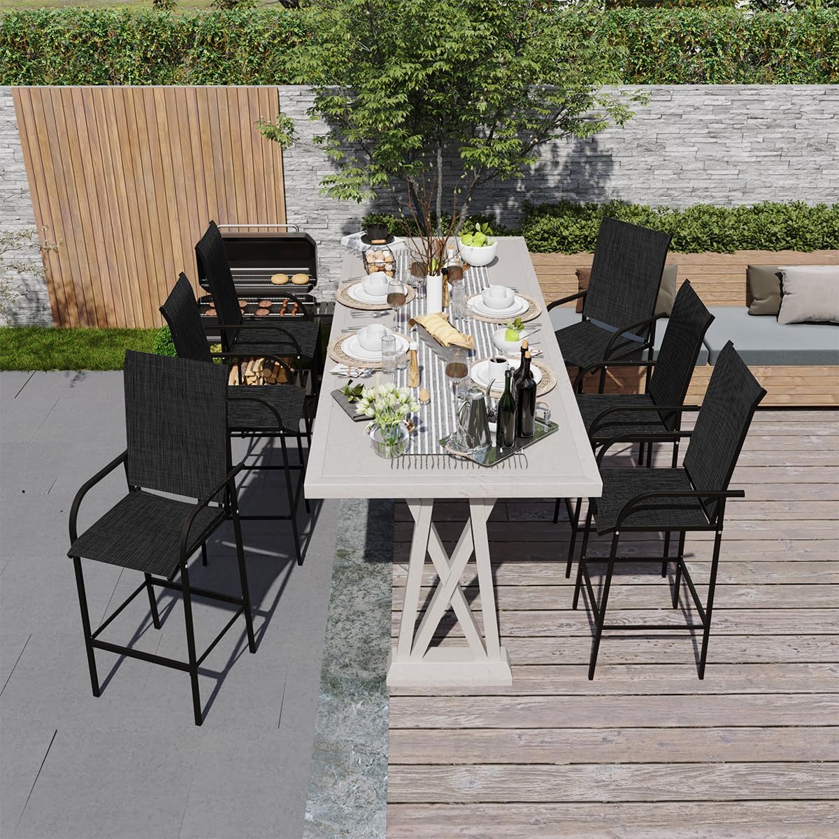 Metal Bar Stool Set of 2, Counter Height Patio Bar Stools