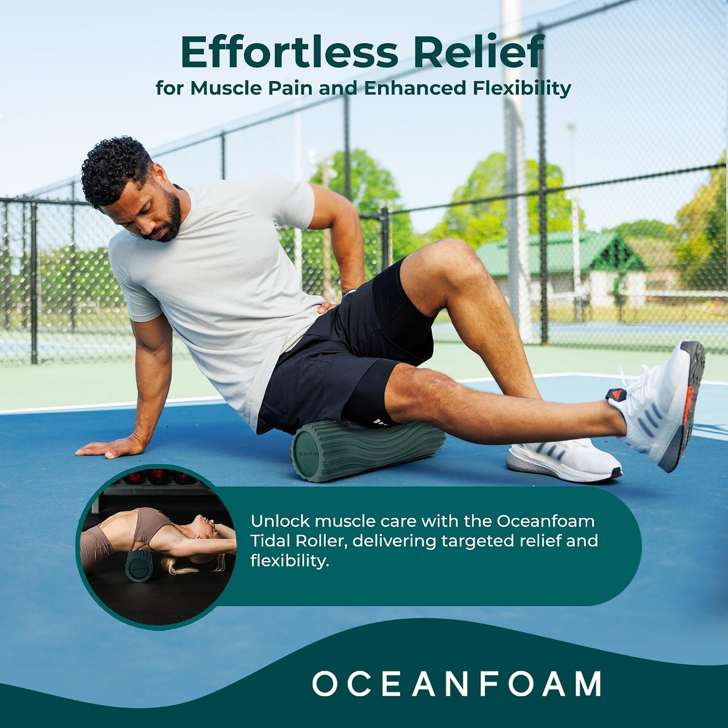 Tidal Roller - Hunter - Muscle Massage Foam Roller for Back Pain & Stretching - Firm and Ergonomic Wide Wave Textured