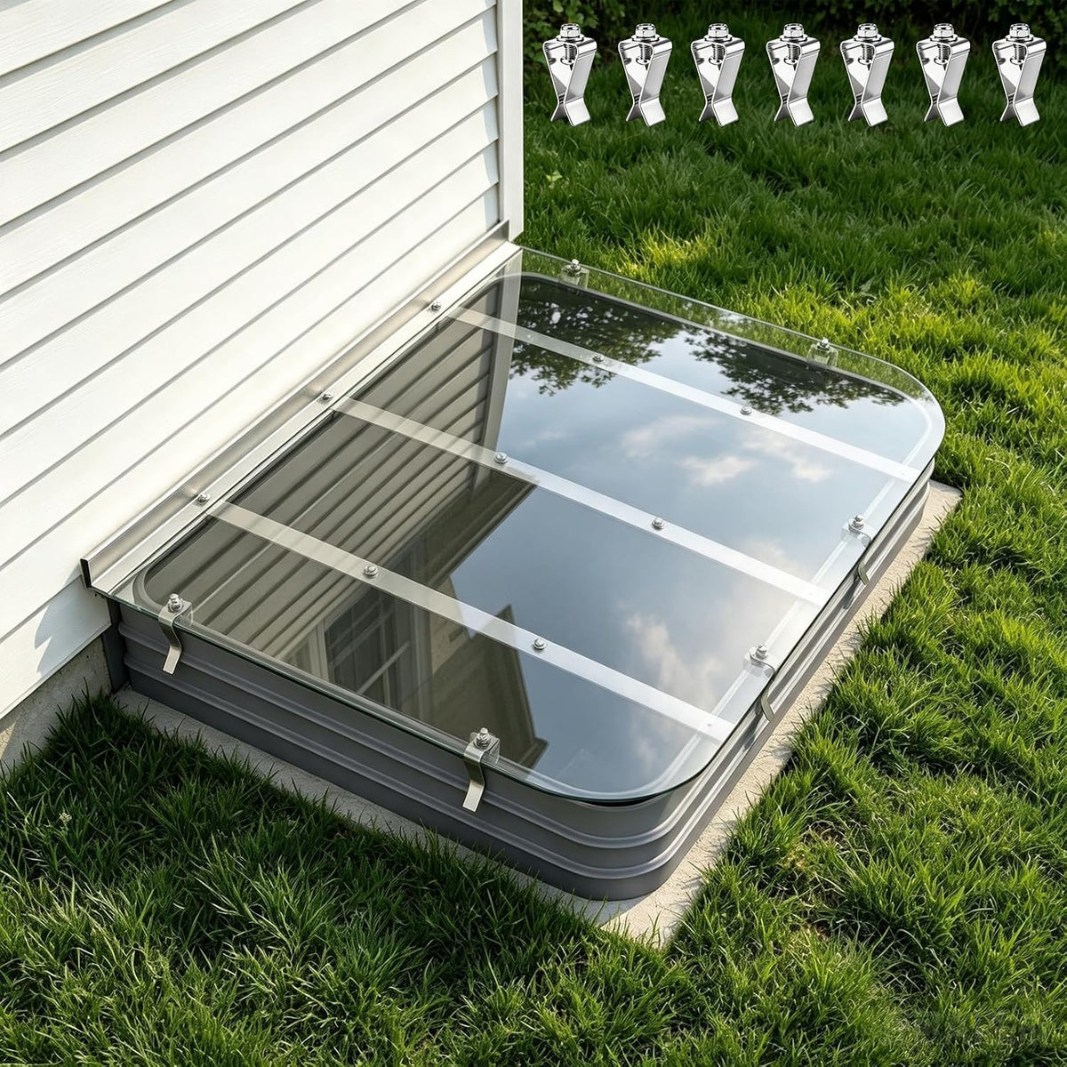 Clear Polycarbonate Basement Window Well Cover, Large Egress Window Well Cove, Heavy Duty UV Resistant Waterproof