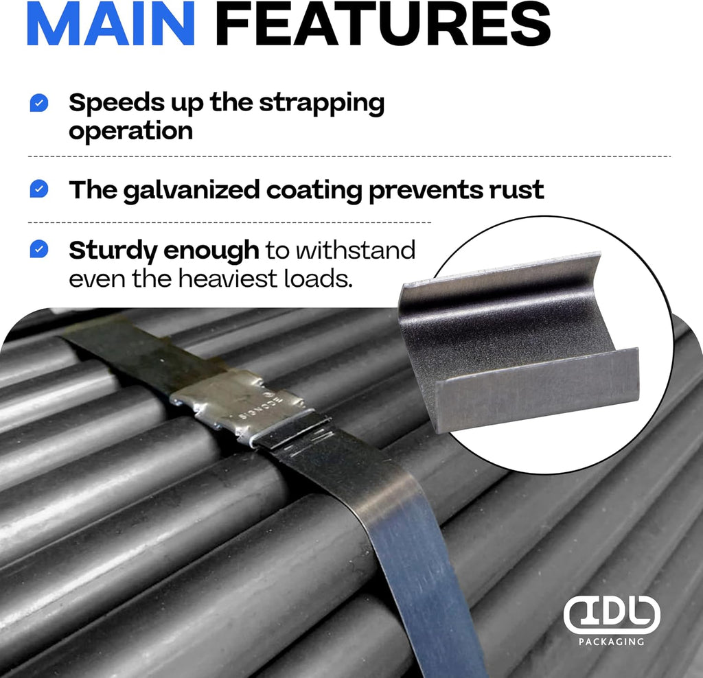 Open (Snap-On) Seals for 3/4" Strap Width Steel Strapping (Pack of 1000) - Superior Holding Power - Sturdy Metal