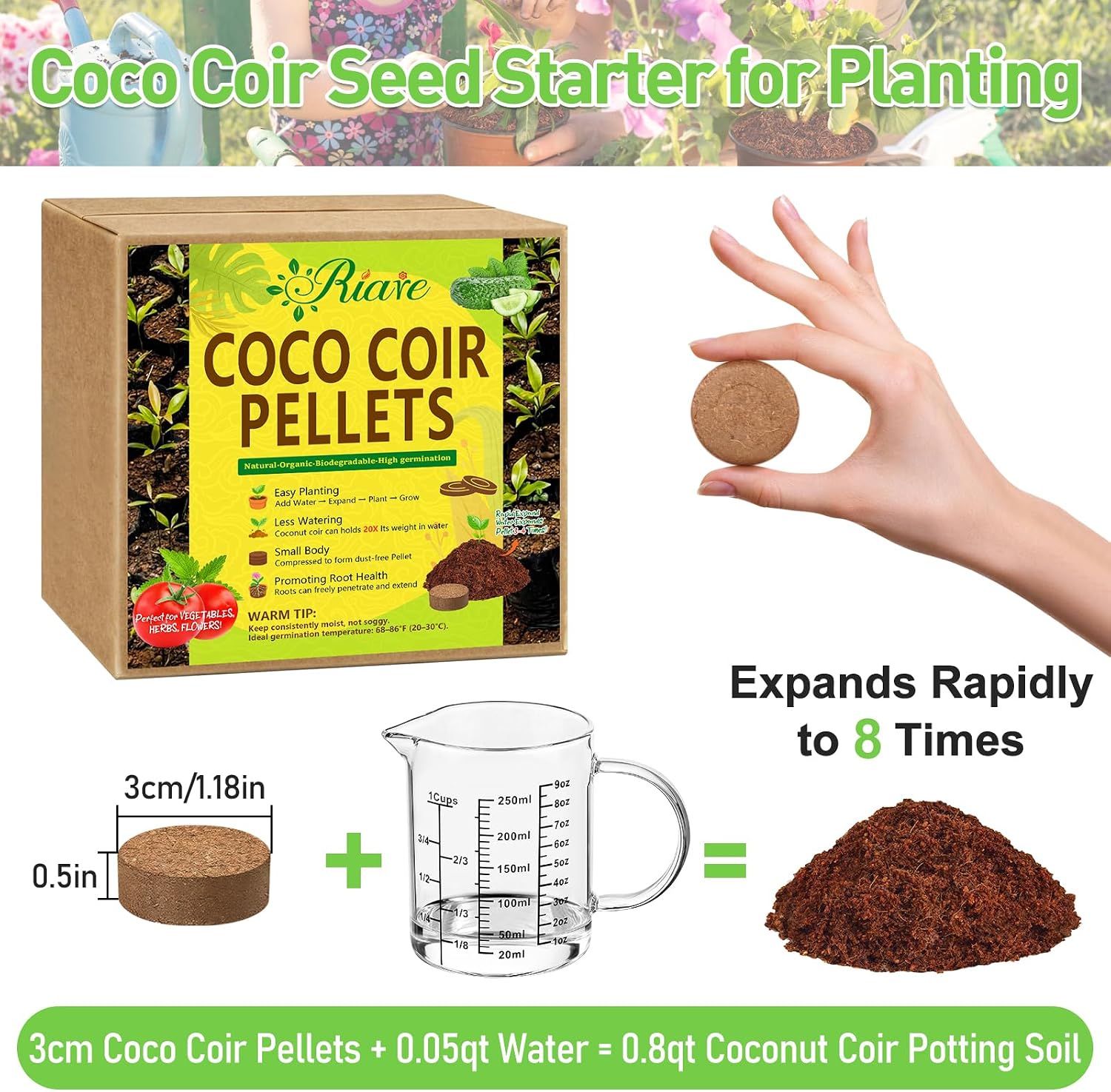 100 Pcs 30mm Organic Coco Coir Seed Starter Soil, Compressed Coconut Coir Potting Soil Mix for Seed Starting, Coconut