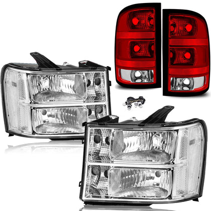 Headlights Tail Lights Combo Assembly for GMC Sierra 2007 2008 2009 2010 2011 2012 2013 GMC Sierra 1500, 07-14 Sierra